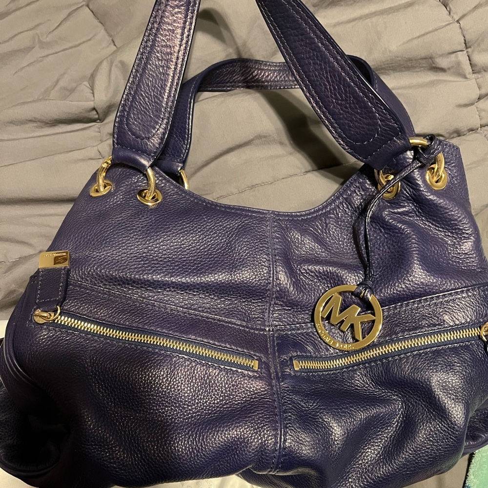 MICHAEL Michael Kors Deep Purple Leather Shoulder Bag with Gold Hardware